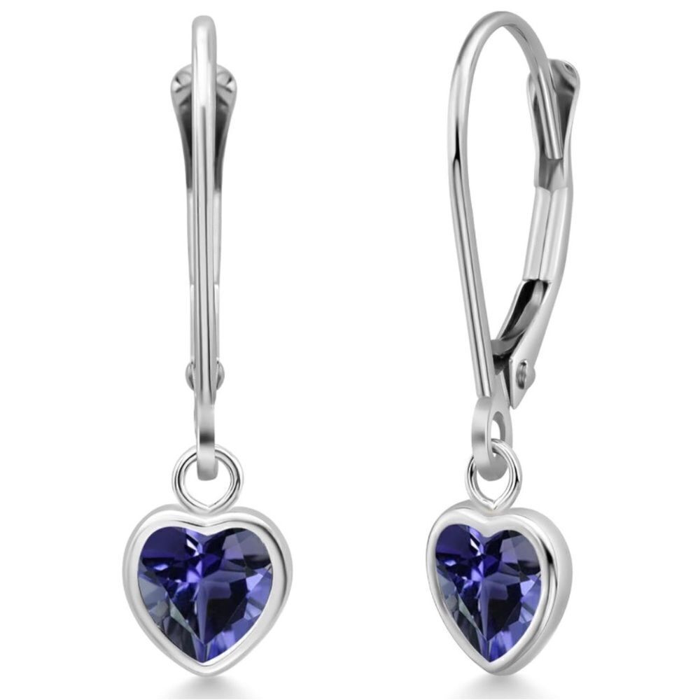 925 Sterling Silver 1.16 Cttw Blue Iolite Heart Leverback Drop Earrings